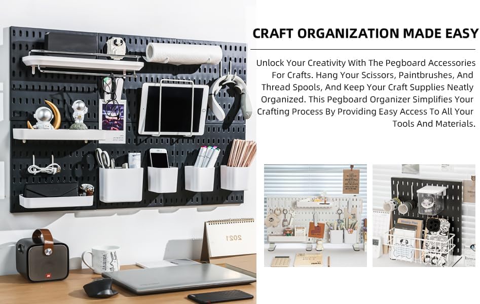 Wall Organizer Peg Board - Elevate And Declutter Your Gaming And Office - Create A Perfectly Structured Space(White)