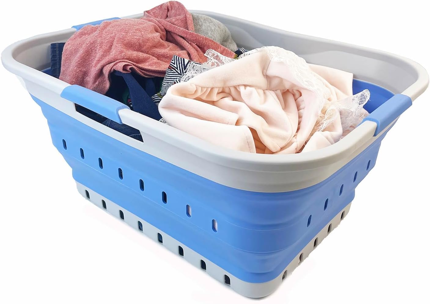 SAMMART 42L (11 gallon) Collapsible Plastic Laundry Basket - Foldable Pop Up Storage Container/Organizer - Space Saving Hamper/Basket (Grey/Little Boy Blue)