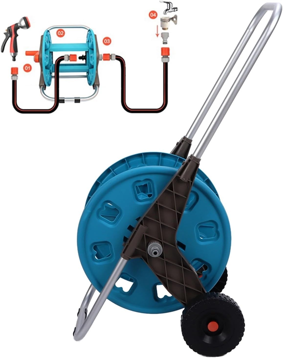 Hose Reel Cart G1/2 Garden Hose Reel Cart With 2 Wheels Waterpipe Rack Watering Trolley Hold 60M