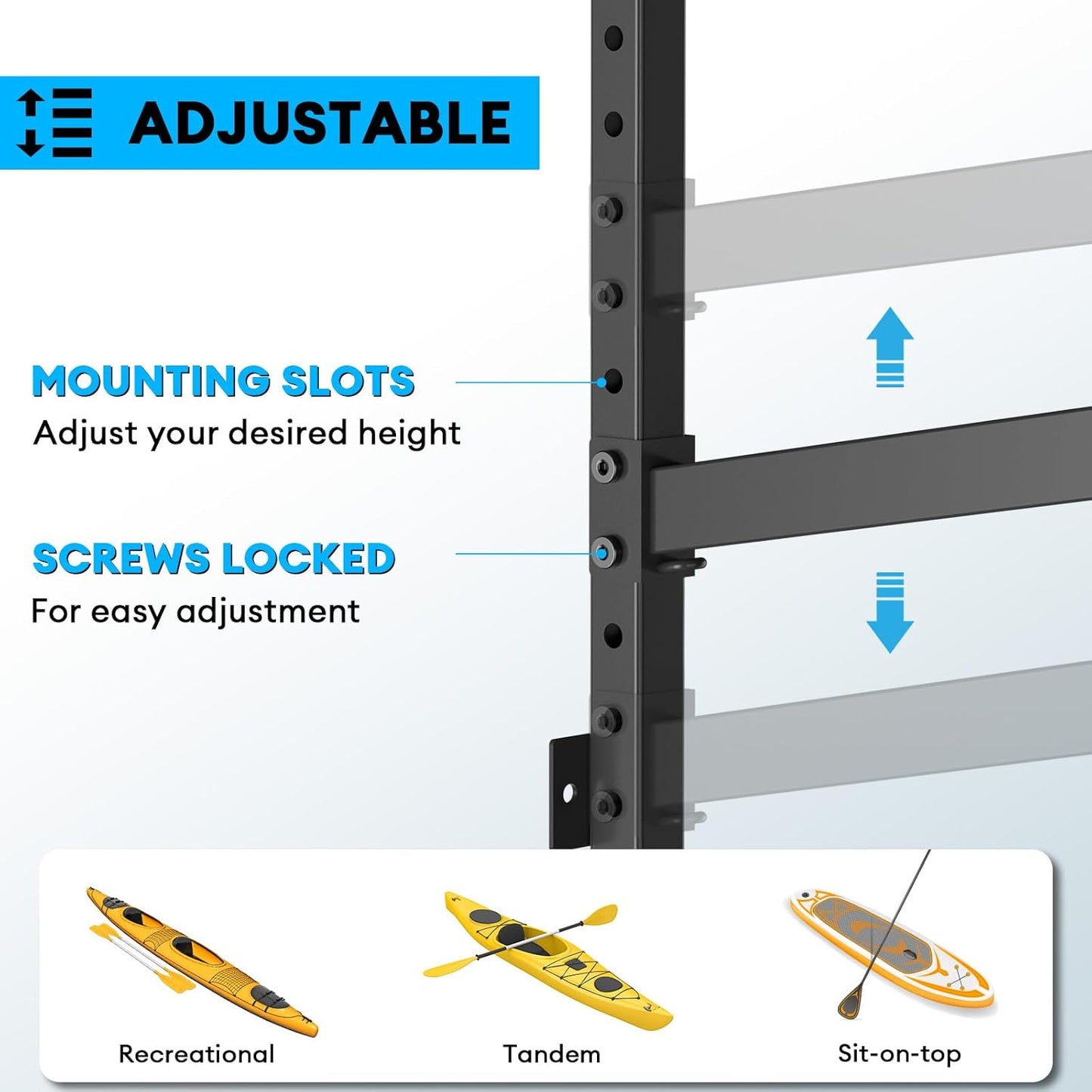 Kayak Storage Rack Heavy Duty, Adjustable Wall Mount Hanger for Indoor Garage & Outdoor Storage, Storage Rack for Kayak, Canoe, Surfboard & Paddle Board (Kayak Storage Rack Wall Mount 1)