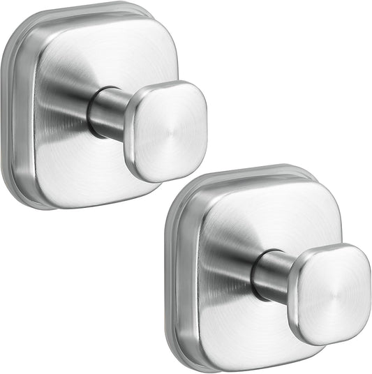 No-Drill Reusable Suction Cup Hooks, 2-Pack Brushed Nickel – Towel, Robe, Loofah, Coat Hook for Glass, Mirror, Tile, Shower, Bathroom, Kitchen & Metal (Smooth, Non-Porous Surfaces)