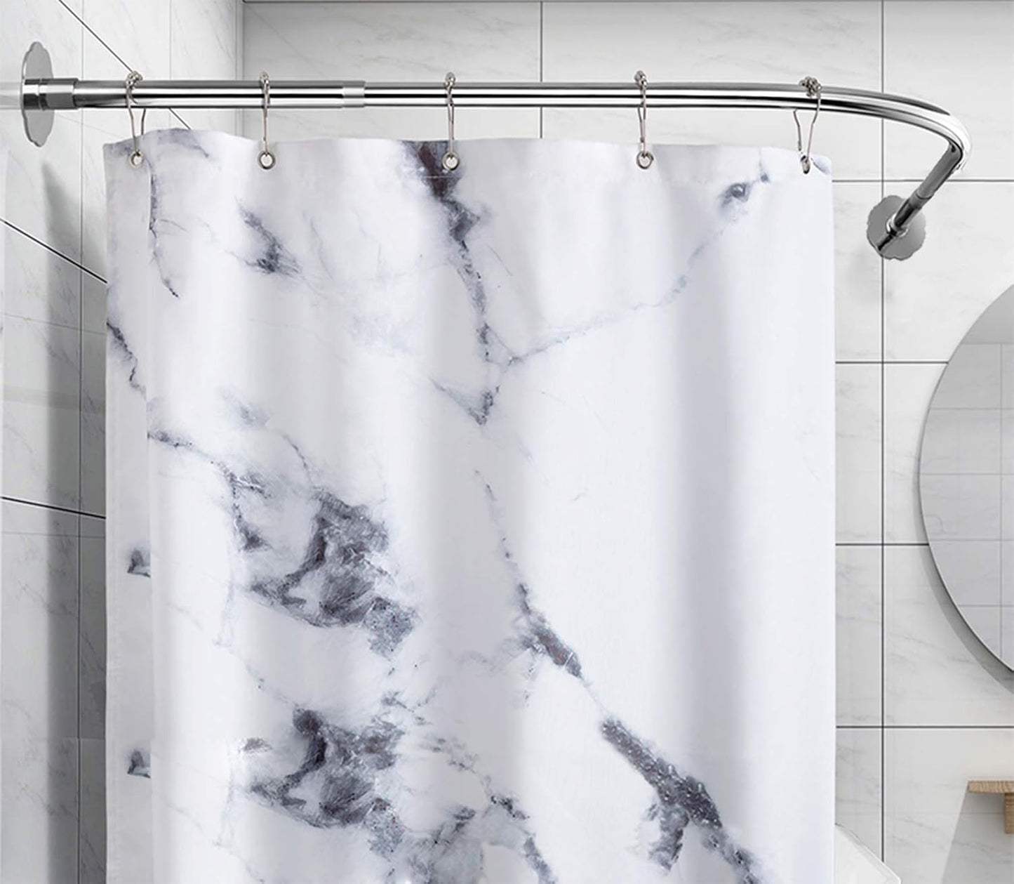 Corner Shower Curtain Rod Adjustable Stainless Steel L Shaped Rack Drill Free Install for Bathroom, Bathtub, Clothing Store (27.55"-39.37" x 47.24"- 65")