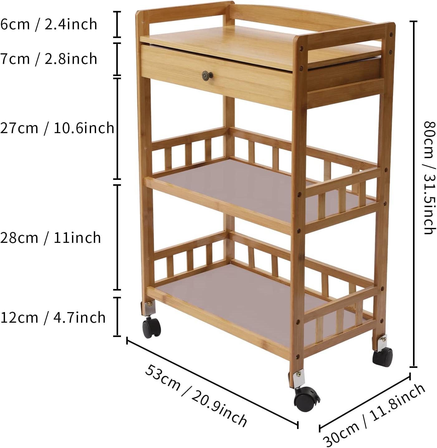 Kitchen Carts on Wheels with Storage, Rolling Storage Cart with Handles, Lockable Wheels, Top Drawer, Utility Carts on Wheels Microwave Stand for Kitchen, Living Room
