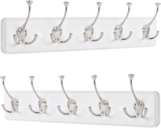 IBosins 2 Pack Coat Rack Wall Mount, 17'' Rustic Wooden Coat Hanger, Heavy Duty Metal Coat Hooks Rail for Entryway Closet Bathroom Coat Jacket Scarf Towel Hat