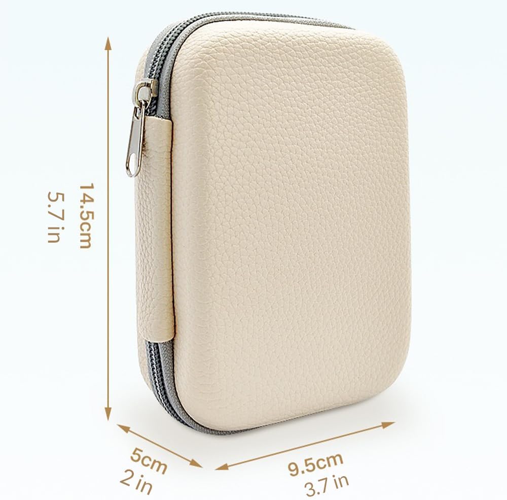 Custom Portable Protection Hard EVA Case – Personalized Logo/Text Travel Pouch for External Battery GPS, Hard Drive, USB Charging Cable – Universal Carrying Bag with Mesh Inner Pocket (Off-White)