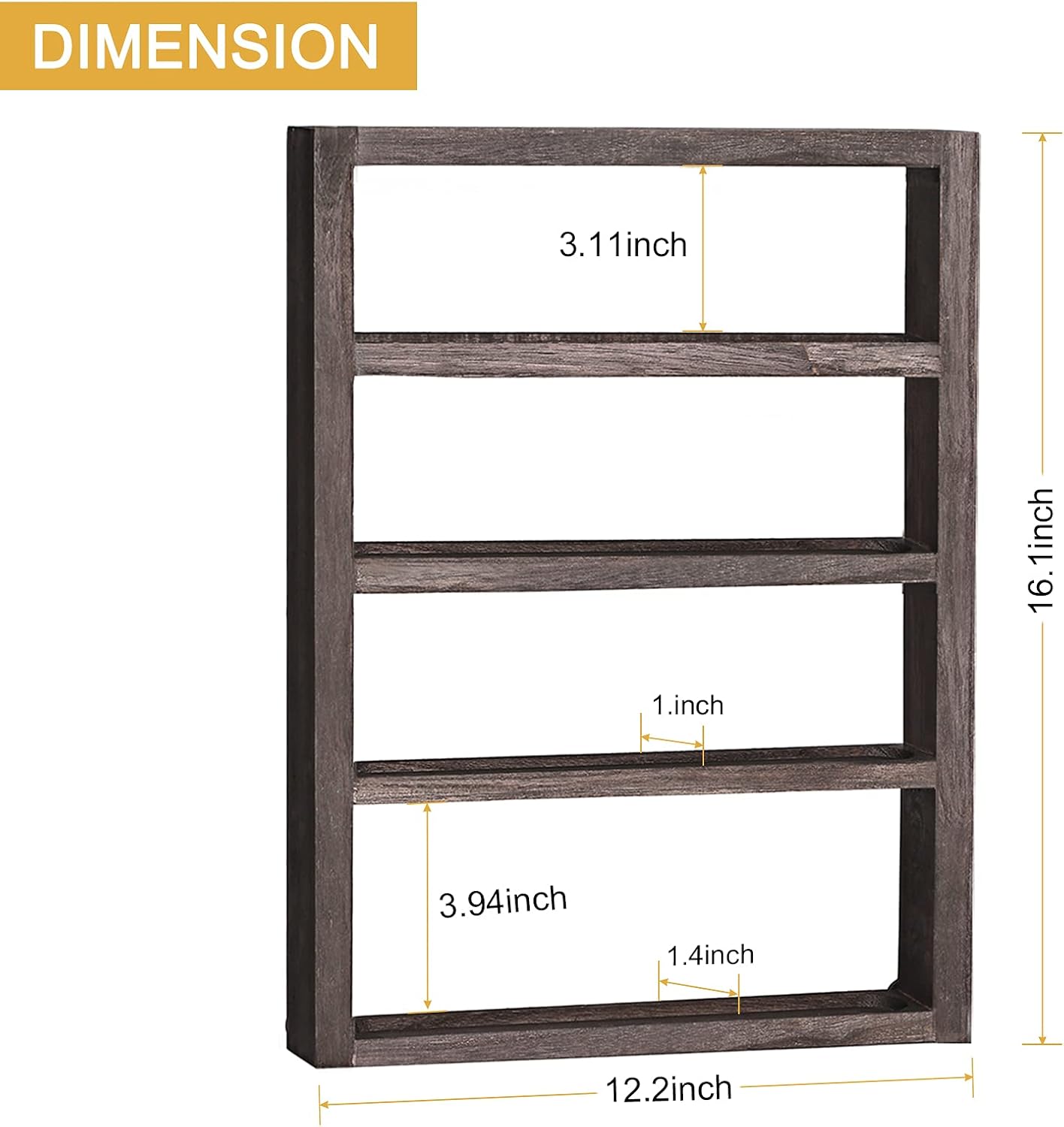 ETELI Essential Oil Storage Rack 4 Tier Wall Mounted Wooden Display Shelf Holder Nail Polish Organizer with Groove Inside for Bedroom Bathroom Powder Room, Rustic Brown