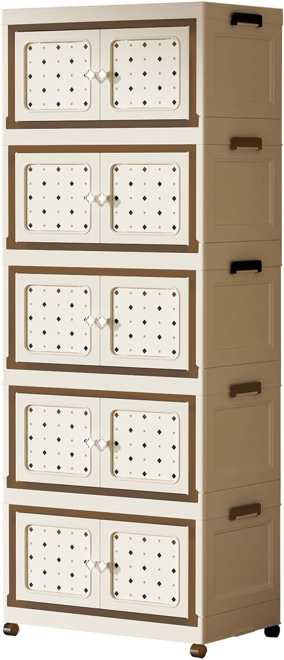 SunSettler Stackable Storage Bins with Lid, Plastic Collapsible Cabinet with Wheels, Lidded Home Storage Bins, Foldable Storage Containers for Home and Office