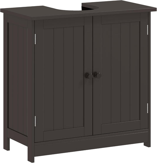HOMCOM Under Sink Bathroom Cabinet, Pedestal Sink Storage Cabinet with 2 Doors, Shelf and U-Shape, Coffee