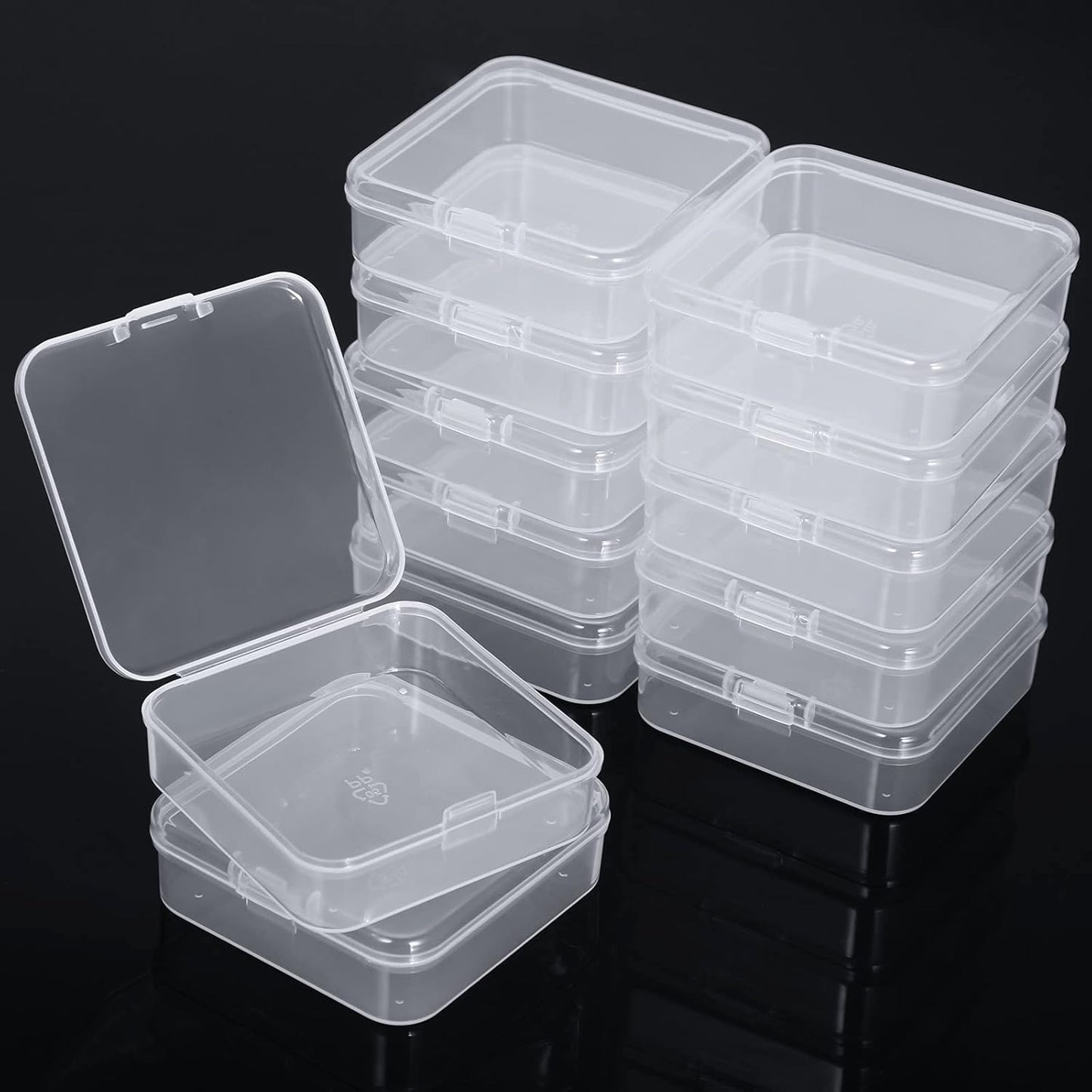 SATINIOR 48 Packs Clear Small Plastic Containers Transparent Storage Box with Hinged Lid for Small Items Crafts Jewelry (2.52 x 2.52 x 0.79 Inches)
