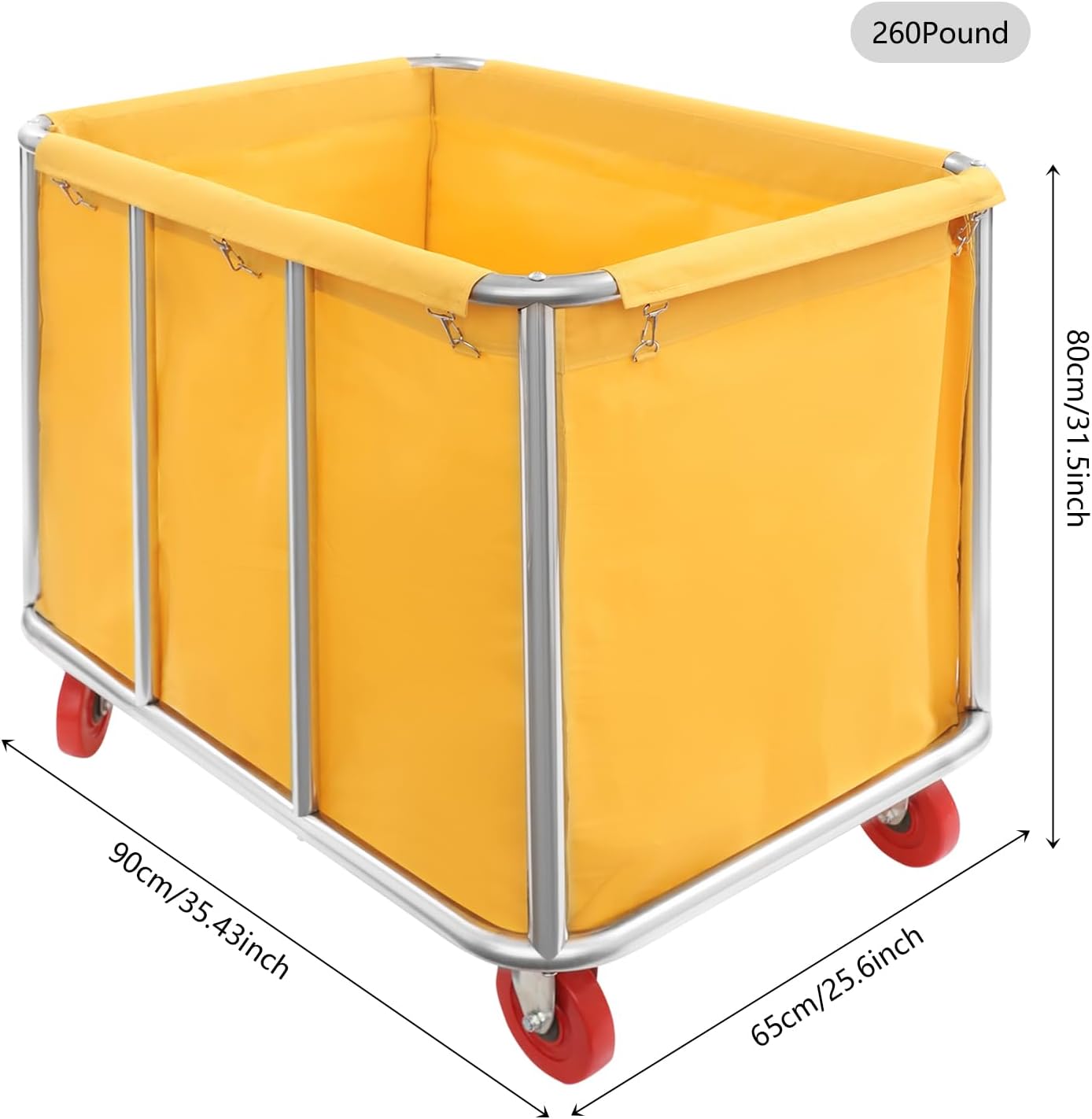 Commercial Laundry Cart with Wheels, Laundry Hamper Cart,Heavy Duty Rolling Laundry Basket with Large Capacity,Laundry Sorter Trolley for Home Hotel Apartment (Yellow, 35.43 * 25.6 * 31.5in)