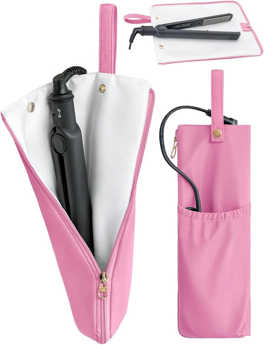 Lifeplus Holder & Mat for Hot Tools, Curling Iron Flat Iron Heat Resistant Hair Tools Travel Bag - Ideal for Home, Travel, Gift (Rose Pink)