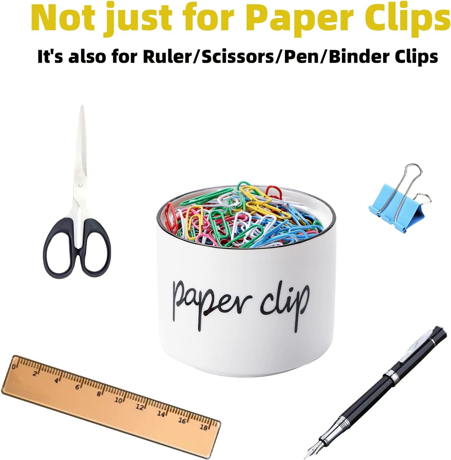 ONTUBE Farmhouse Paper Clip Holders,Ceramic Binder Clip Dispenser Organizer for Desk ,Cute Office Push Pins Holder (White)