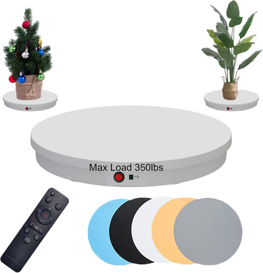 JAYEGT Motorized Rotating Display Stand, 350Lbs Load，360 Degree Electric Rotating Potography Turntable for Products Display，Live Show， Remote Control +5 Colors Backgrounds (White / 20.5inch /Wired)
