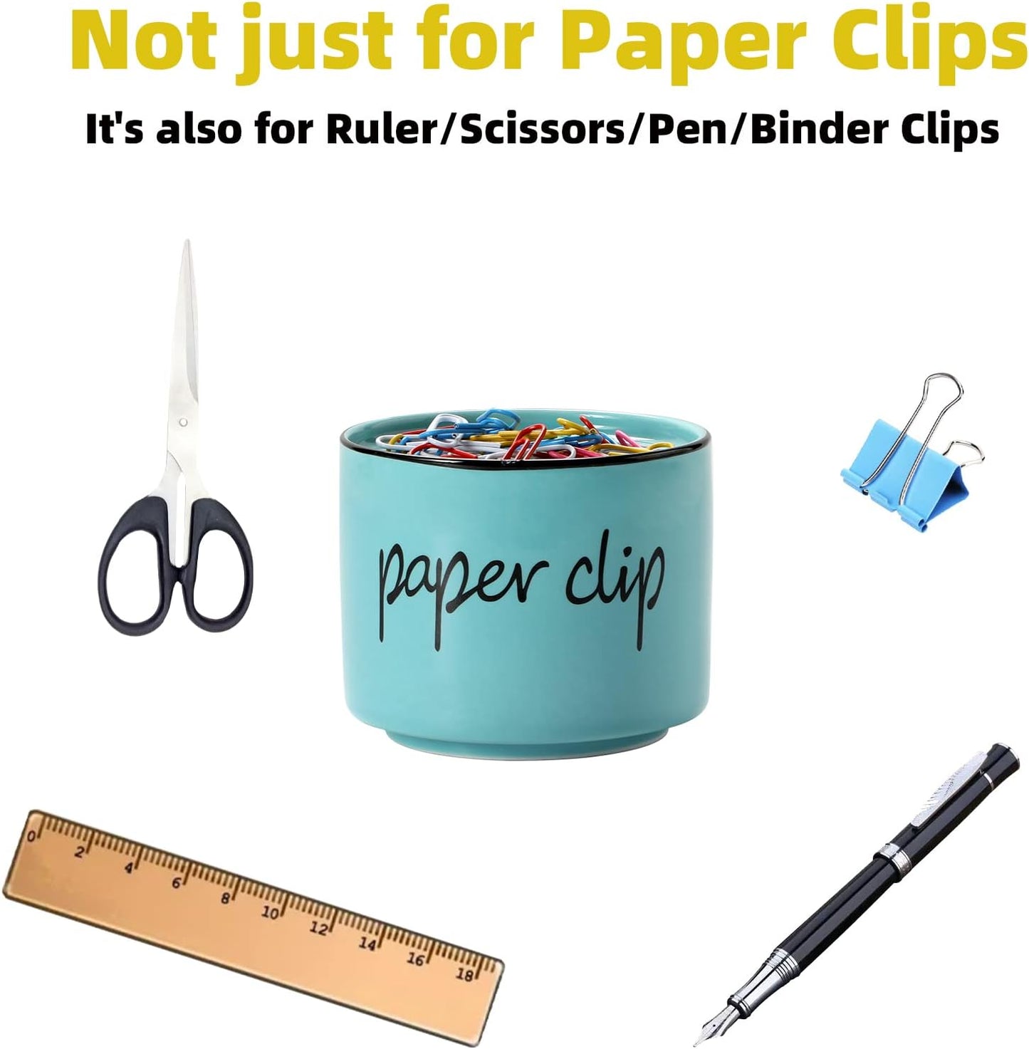 ONTUBE Farmhouse Paper Clip Holders,Ceramic Binder Clip Dispenser Organizer for Desk ,Cute Office Push Pins Holder (Turquoise)