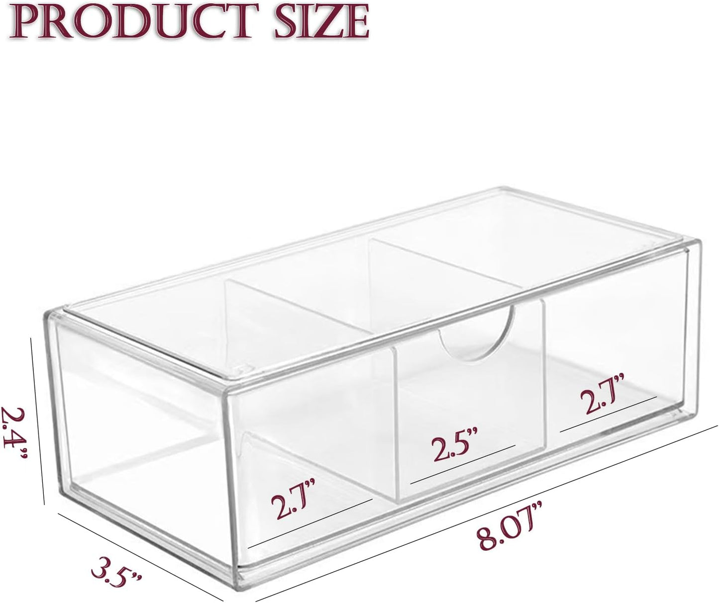 Hair Accessories Organizer for Girls, Clear Acrylic Hair Tie Organizer, or Headband, bows，Cute Small Stackable Storage Drawer Container Caddy Box for Bathroom Vanity Countertop