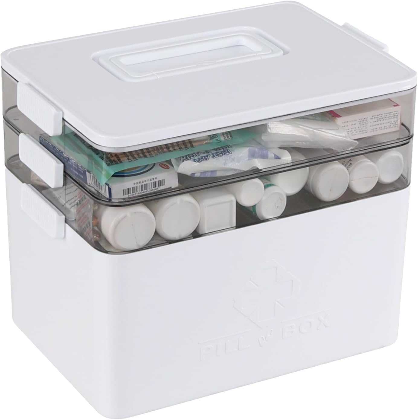 Ramddy 3-Tier Medicine Storage Box, Plastic Family First Aid Box with Handle, White, 1-Pack