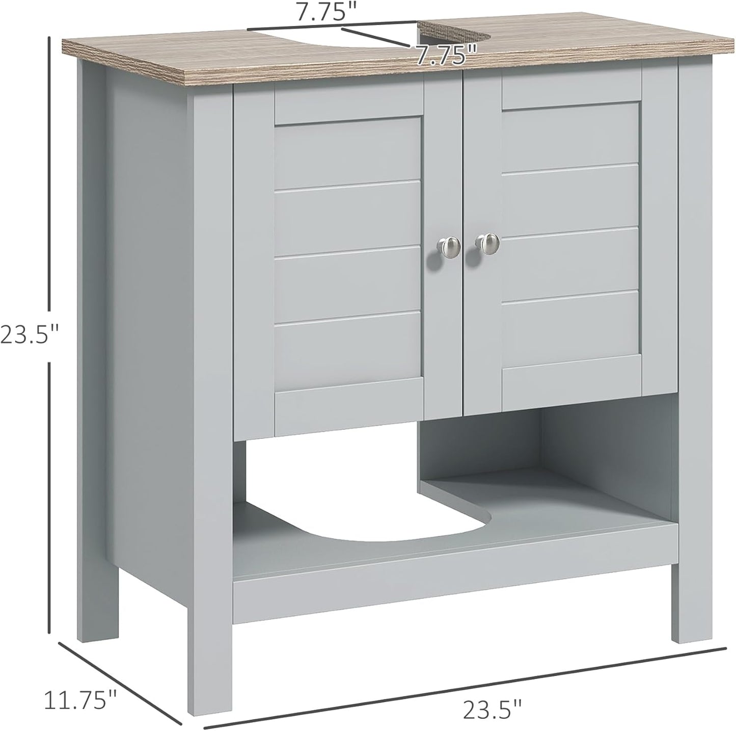 Kleankin Pedestal Sink Storage Cabinet, Under Sink Bathroom Vanity with Adjustable Shelf and Open Bottom Shelf, Gray