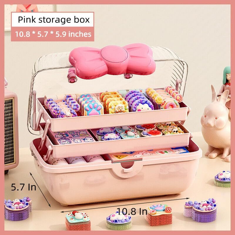 Bow Knot Hair Accessories Organizer Box Cute Dust Proof Childrens Jewelry Storage Box 3 Layers Plastic Storage Box for Hair Clips,Headbands,Hair Bands,Jewelry,Etc