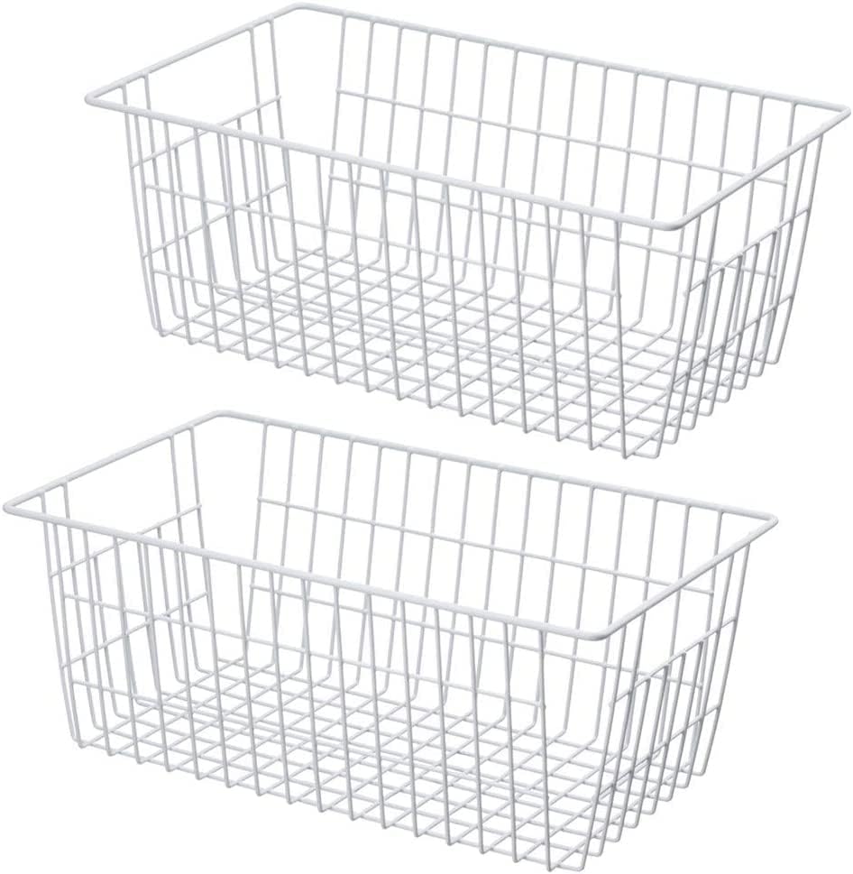 Wire Storage Basket Freezer Organizer Bins Refrigerator Organization Storage Baskets with Handles for Pantry, Freezer, Laundry Room, Closets, Garage, Office, Bathroom, Set of 2