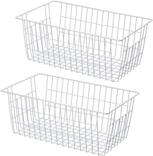 Wire Storage Basket Freezer Organizer Bins Refrigerator Organization Storage Baskets with Handles for Pantry, Freezer, Laundry Room, Closets, Garage, Office, Bathroom, Set of 2