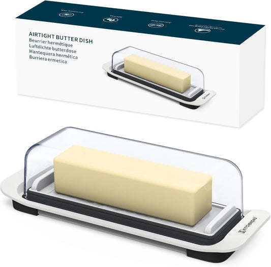 KITCHENDAO Airtight Butter Dish with Lid for Countertop and Refrigerator Door Shelf, Butter Keeper, Plastic Butter Holder Tray Container for West/East Coast Butter, White