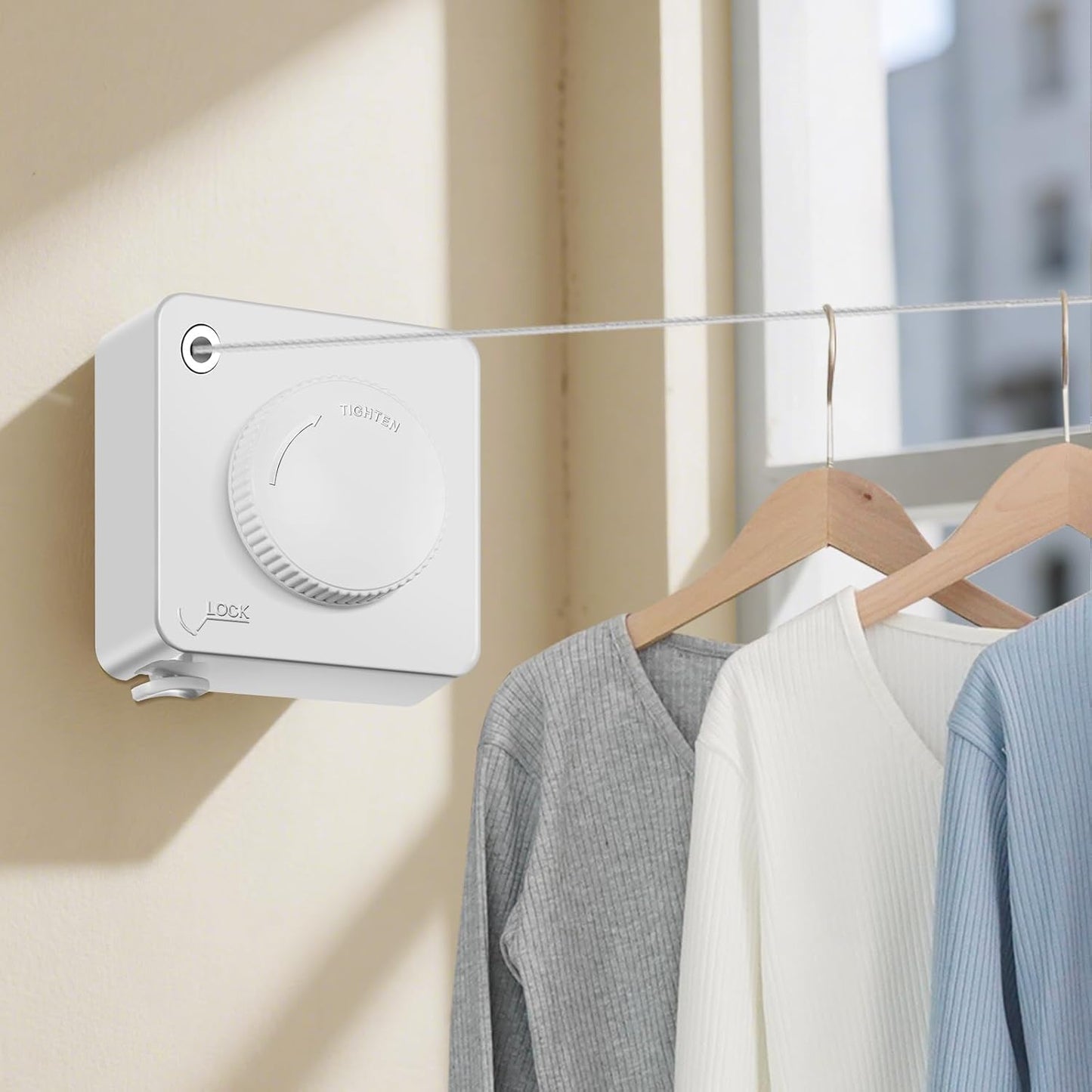 Yejay Retractable Clothesline Indoor, Non-Sagging Clothes Line Retracting Outdoors,Wall Mounted Heavy Duty Clothes Drying Line, Space-Saving Laundry Line for Balcony, Bathroom - 15.7Ft (White)