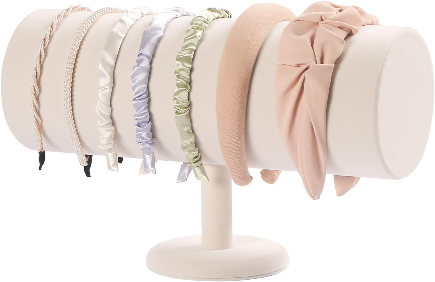 ByKen T-bar Headband Holder Organizer,Hair Band Ear Jewelry Accessories Display Stand for Girls(Beige Velvet)