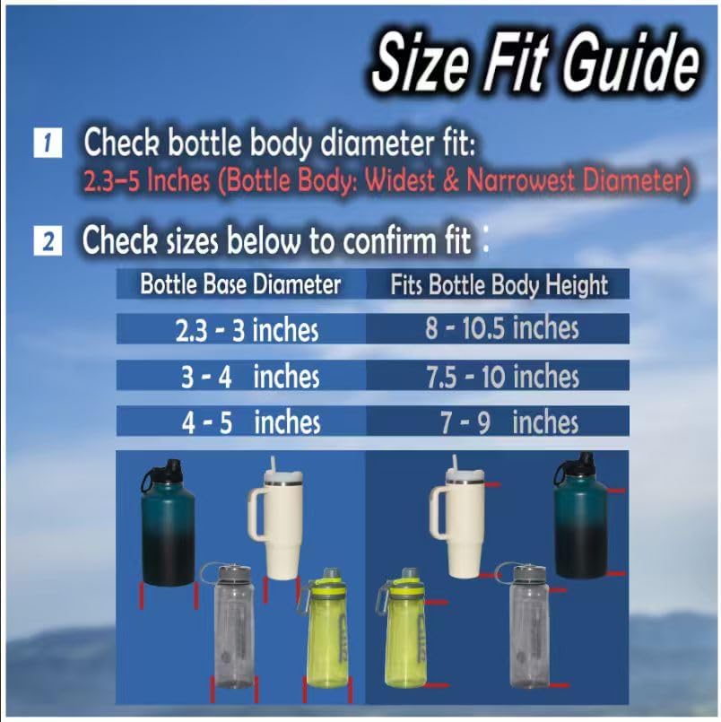 Water Bottle Holder with Strap - MOLLE Bottle Carrier Sling for Walking - Manual Strap Adjustment for Precise Fit of Most 18-64 oz Bottles (Check Size Fit Guide), Black