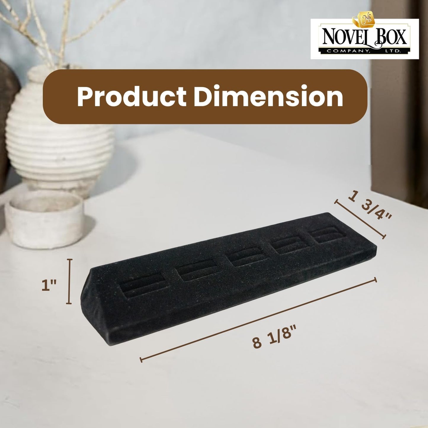Novel Box 5-Slot Black Velvet Rings/Earrings/Cufflinks Holder Tray 8.12x1.75x1 Inches - Ring Holder Organizer for Selling or Personal Use - Jewelry Display Trays for Special Occasions