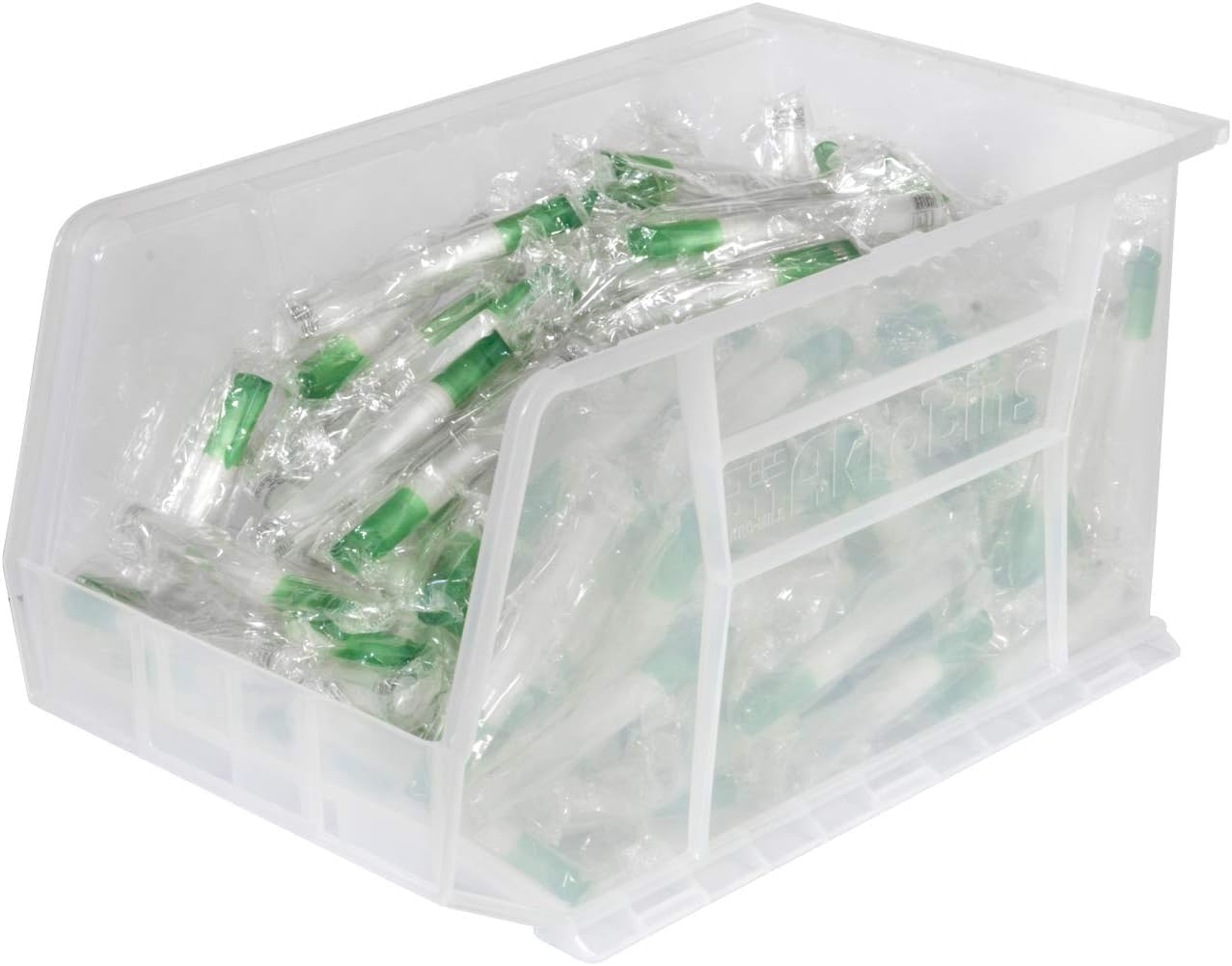 Akro-Mils 30260 AkroBins Plastic Storage Bins, Space-Saving Stackable Bins for Garage, Pantry, Craft Organization, 18" x 11" x 10", Clear, 6-Pack