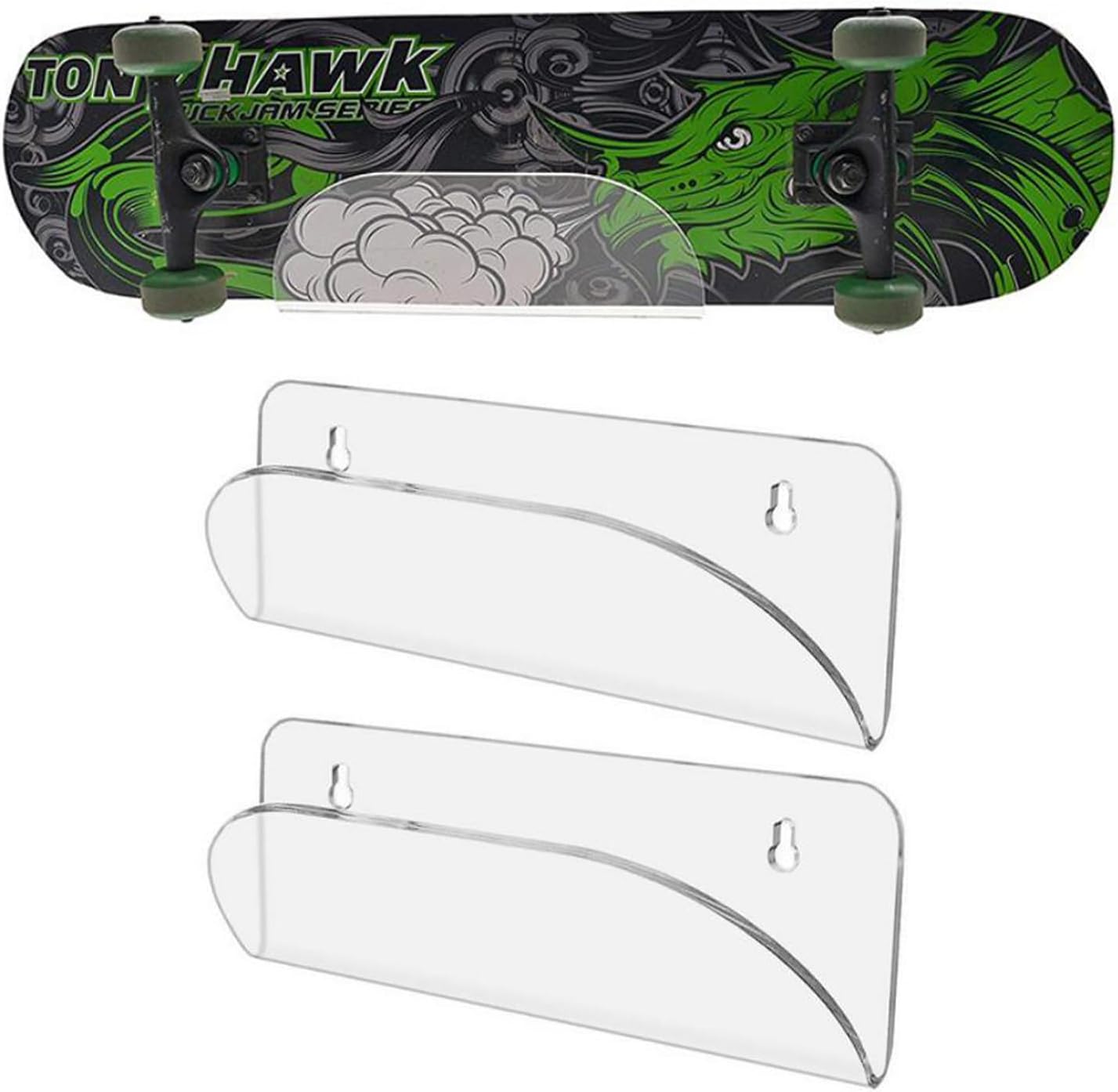 BiJun Skateboard Wall Mount Display Rack Skateboard Hanger Wall Mount Deck Clear Display and Storage Longboard Deck Horizontal Display Stand