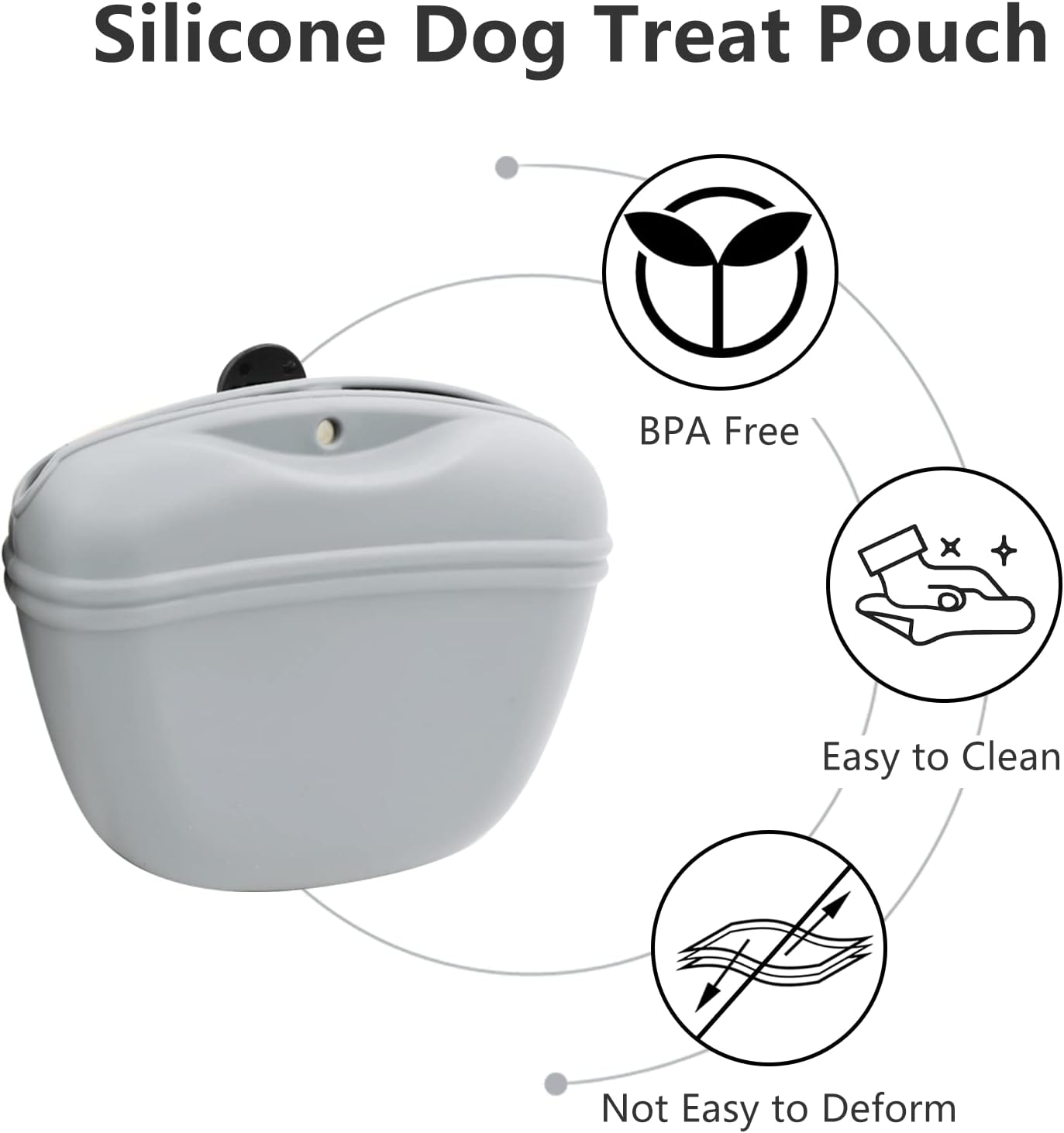 Dog Treat Pouch 2 Pack, Dog Treat Training Pouch, Silicone Pet Treat Bag BPA Free/Clip/Magnetic Dog Walk (Grey & Black)