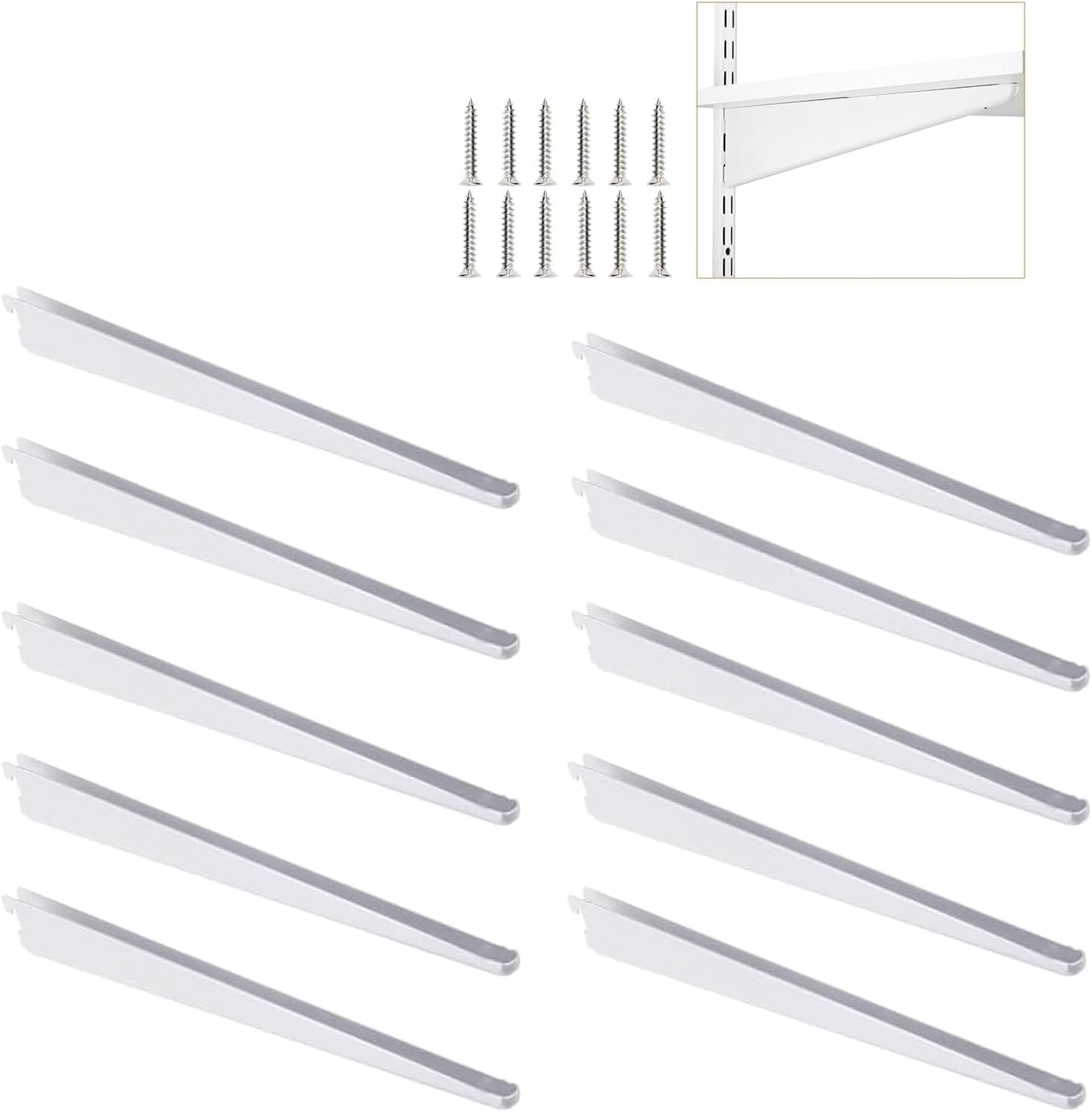 10 Pack 15‑Inch Adjustable Wire Shelf Brackets – Heavy‑Duty Double‑Track Closet & Wall Shelving System Supports（White）