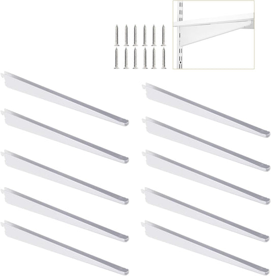 10 Pack 15‑Inch Adjustable Wire Shelf Brackets – Heavy‑Duty Double‑Track Closet & Wall Shelving System Supports（White）