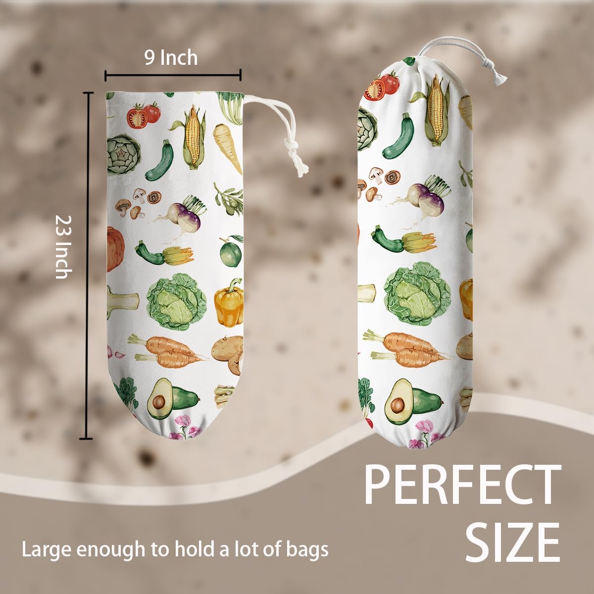 Vegetables Plastic Bag Holder, Grocery Bags Storage Holders, Reusable Shopping Bags Holder Dispenser for Kitchens, Farmhouse Kitchen Decor Gifts for Women, Kitchen Pattern Garbage Bag 47