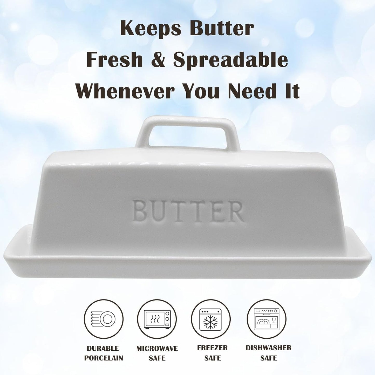 Ceramic Butter Dish With Lid for Countertop, Covered Butter Holder With Lid, White Butter Container, Butter Tray With Handle