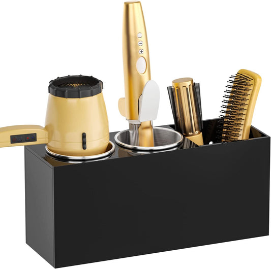 NIUBEE Hair Dryer Holder, Hair Tool Organizer Wall Mount, Blow Dryer Holder Cabinet Door, Bathroom Styling and Hot Tools Organizer for Flat Irons, Curling Irons (Black)