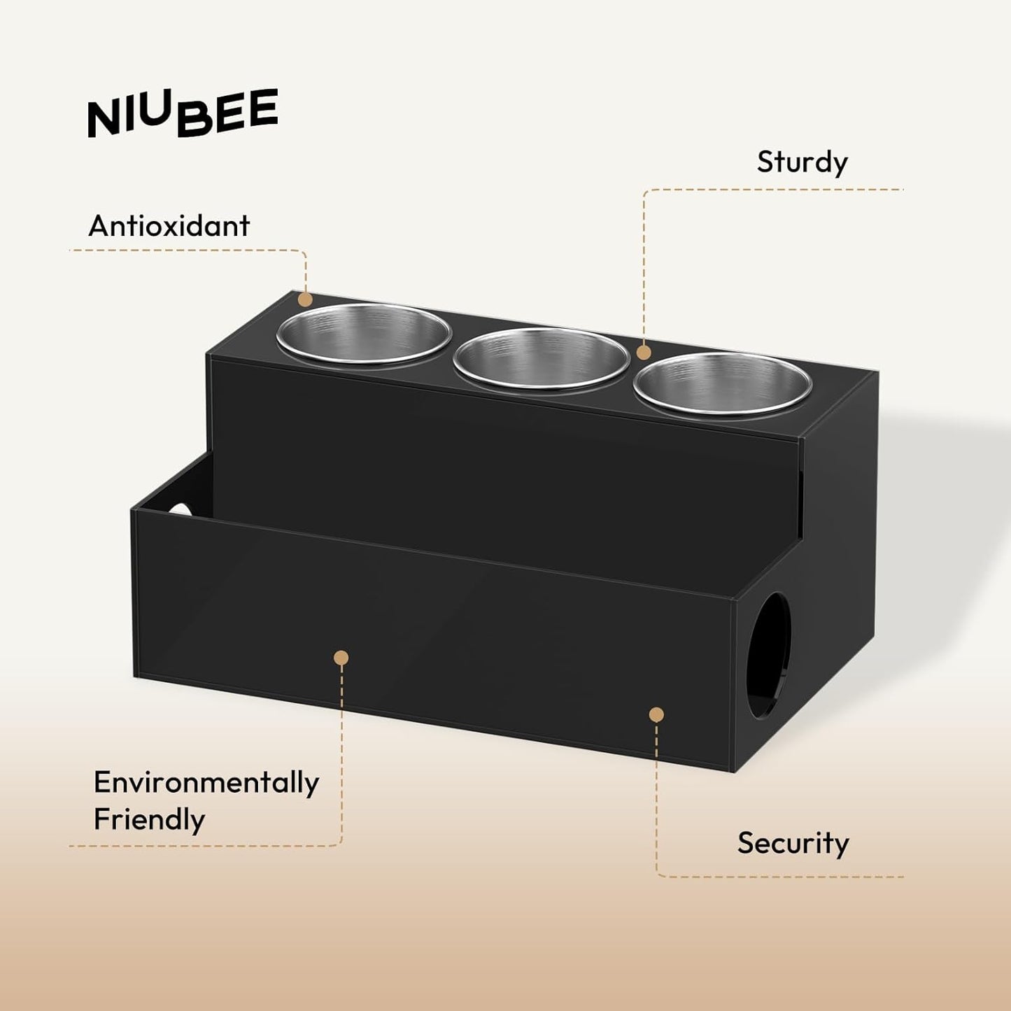 NIUBEE Hair Tool Organizer, Black Acrylic Hair Dryer and Styling Holder, Bathroom Countertop Blow Dryer Holder, Vanity Caddy Storage Stand for Accessories, Makeup, Toiletries