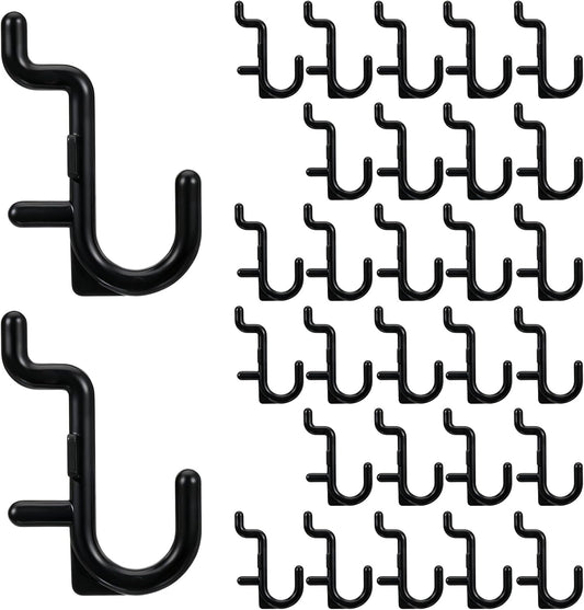 30 Pcs Black Pegboard Hooks, 1/4" Plastic Pegboard Hooks J Hooks Wall Display Assortment Peg Board Hooks for Hanging Tools Jewelry Necklaces Keys Organizer