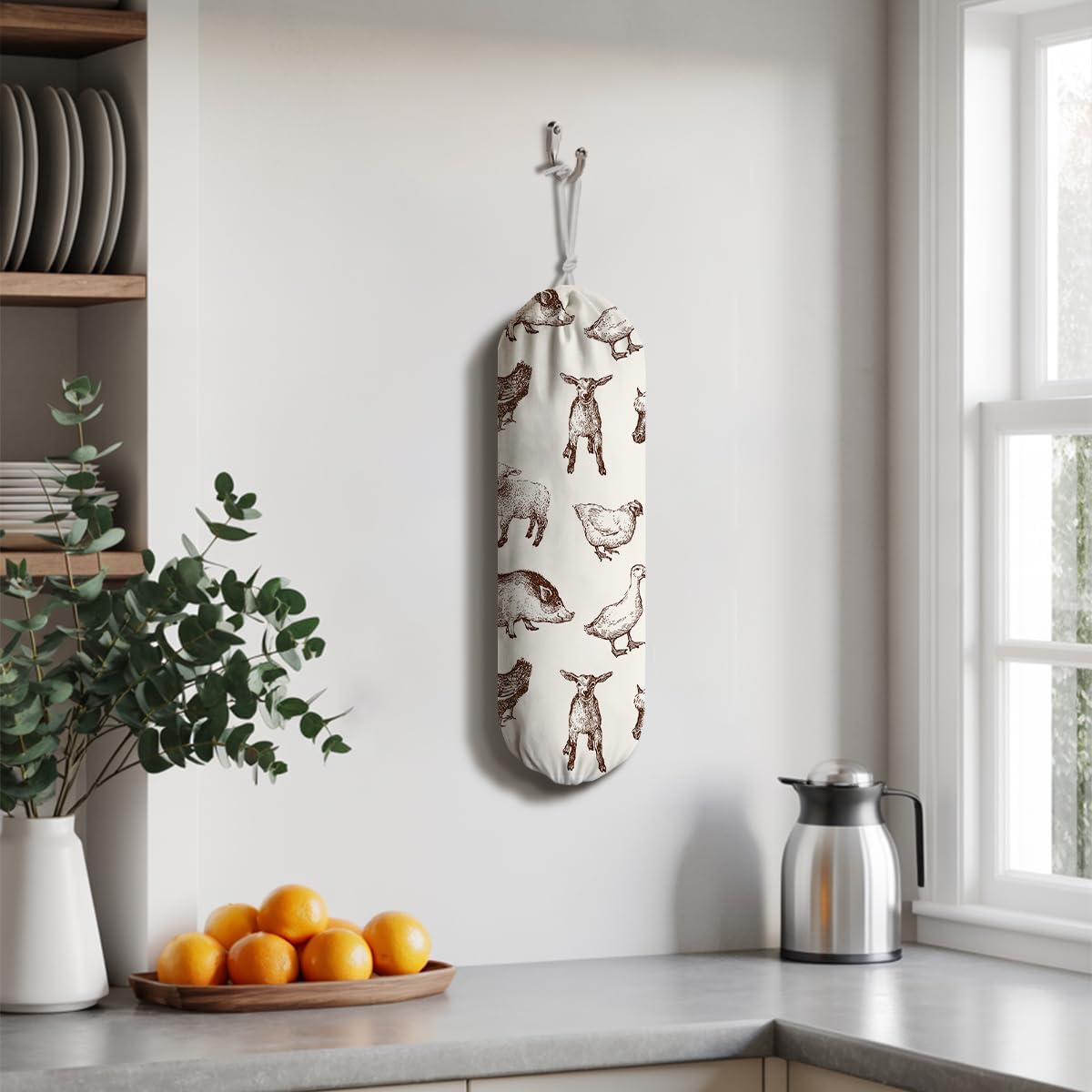 Animals Plastic Bag Holder, Reusable Hanging Grocery Bags Organizer, Wall Mount Plastic Bags Organizer Dispenser for Kitchens, Grocery Stores, Camping Trips, Kitchen Pattern Garbage Bag 50