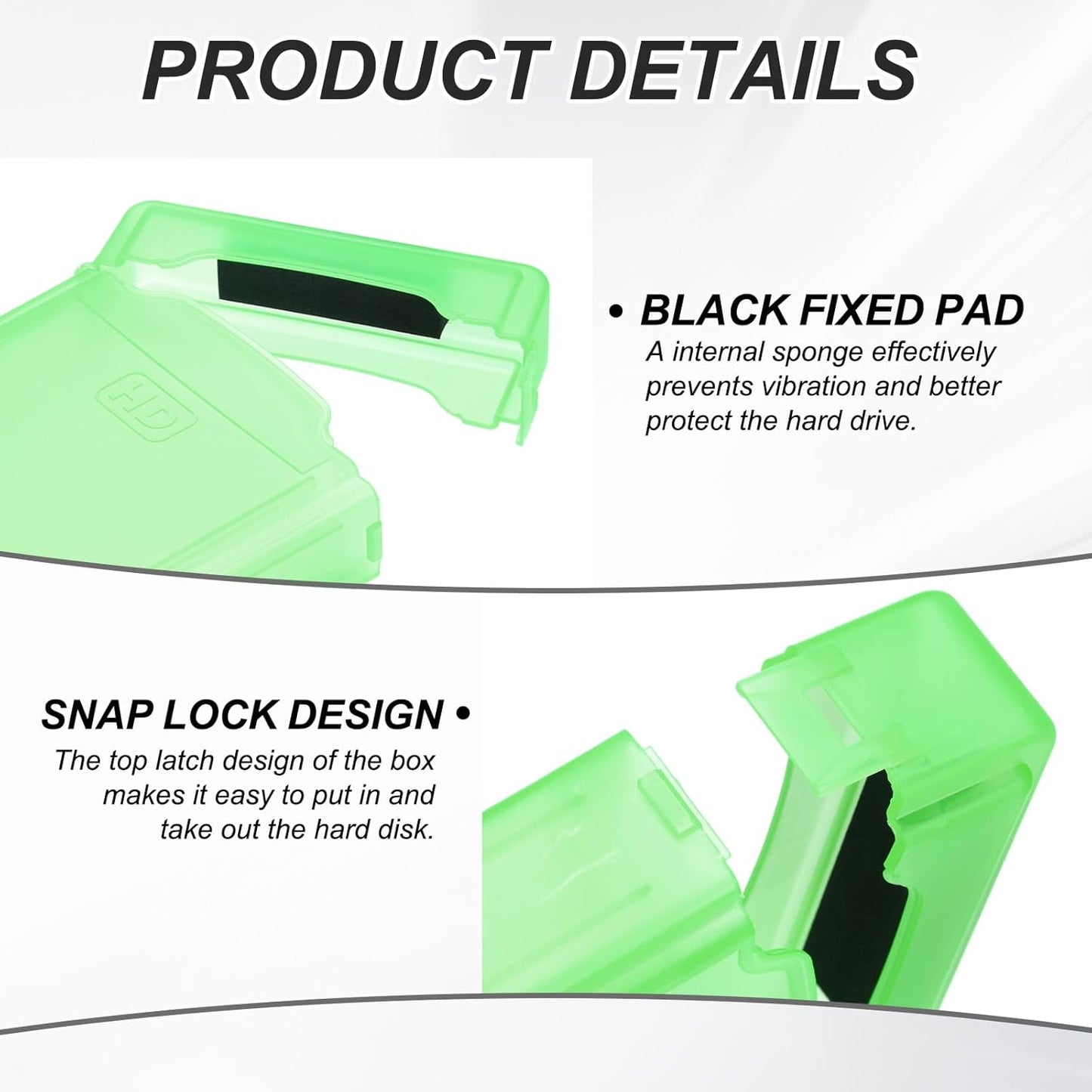 PATIKIL 6.5" x 4.5" Hard Drive Disk Case, 2Pcs Plastic Hard Disk Storage Box Portable Anti-Static Case for 3.5" External SSD HDD, Green