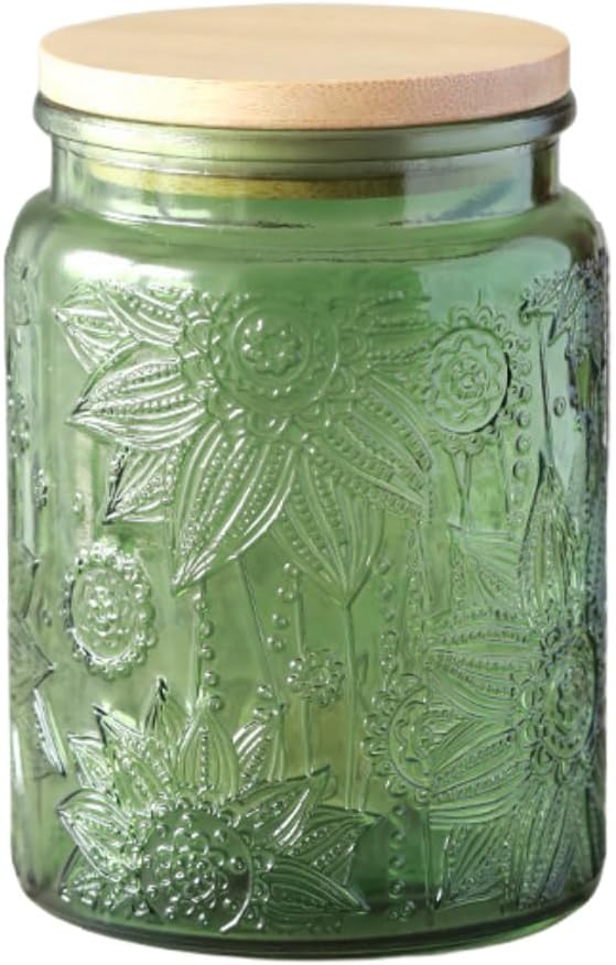 Green Glass Canister, Candy Jar with Lid, 23.7 FL OZ Vintage Colored Mason Jars for Kitchen Decorative Jar for Coffee Tea Candy Cookies, Cute Jars (Green, 1 Pack)