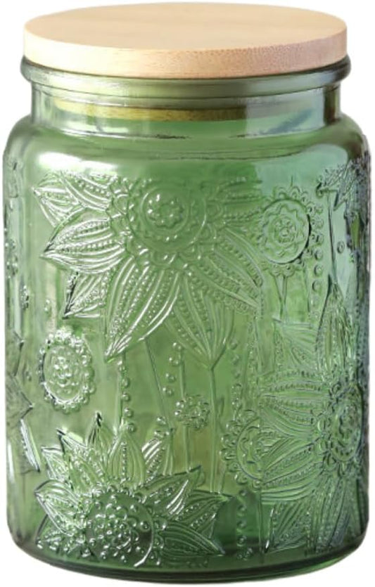 Green Glass Canister, Candy Jar with Lid, 23.7 FL OZ Vintage Colored Mason Jars for Kitchen Decorative Jar for Coffee Tea Candy Cookies, Cute Jars (Green, 1 Pack)