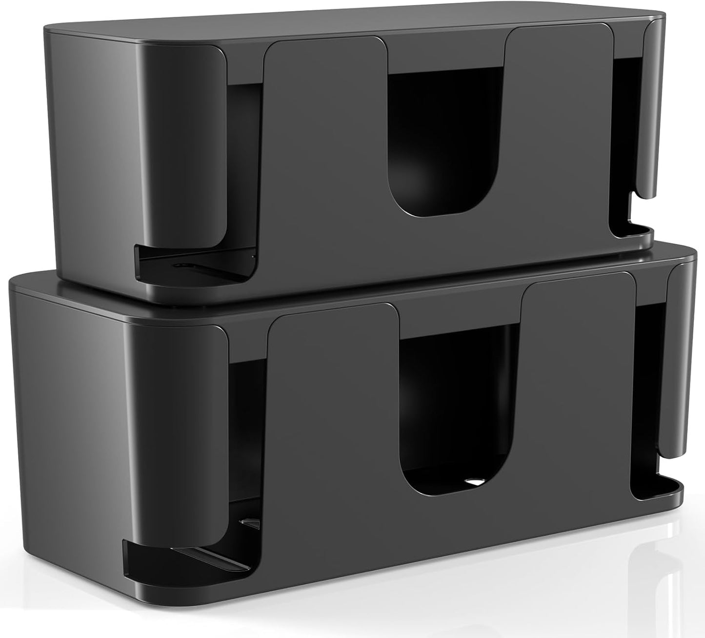 Delamu 2 Pack Cable Management Box, Stylish Black Cable Management, Pet & Child-Proof ABS Cord Box Hider, Medium and Small Cable Box for Computer WiFi Router Box Hider USB Hub, Floor Cord Covers