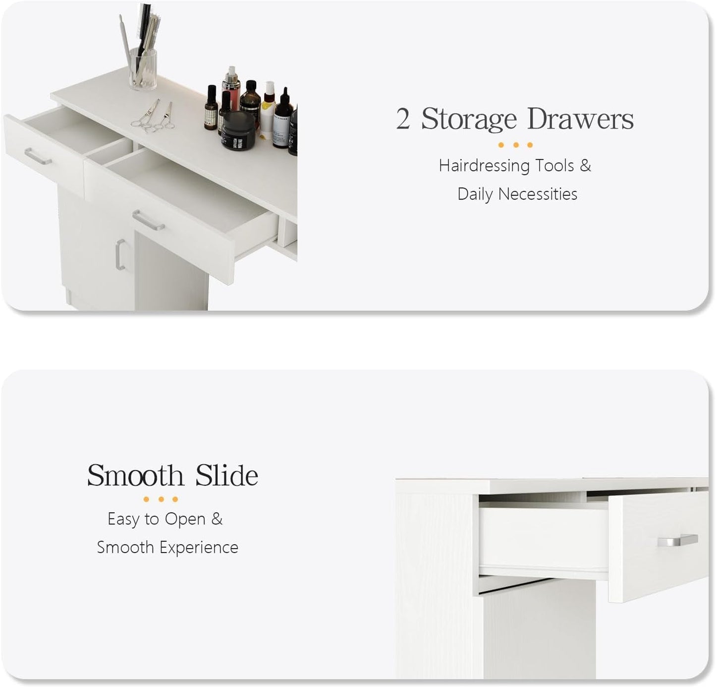 4ever2buy Salon Stations for Hair Stylist, Wall Mount Barber Station with Barber Cabinet, Hair Station Equipment Hair Dryer Holder, Drawers, Mirror not Included, White