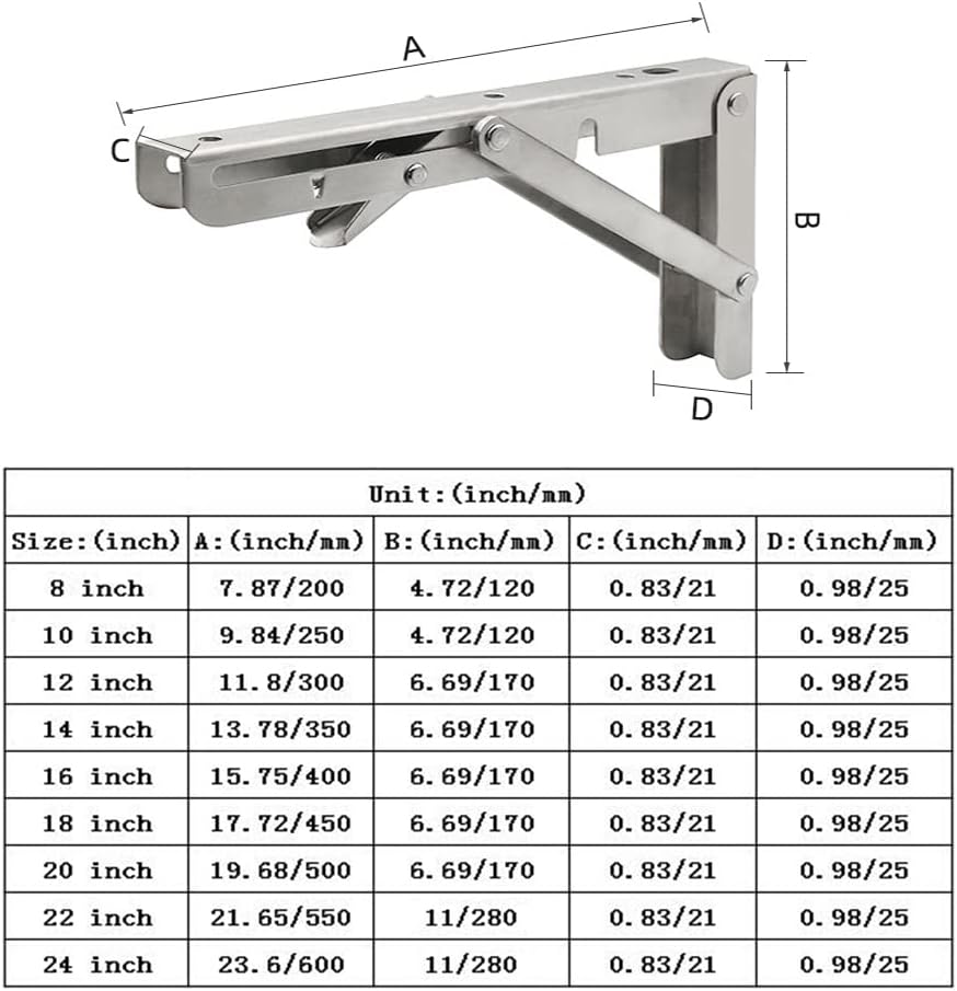 Folding Shelf Brackets, Max Load 300 lb, Heavy Duty Stainless Steel Collapsible Wall Mounted Shelf Brackets for Table, Space Saving DIY Bracket, Pack of 2 (10 Inch)
