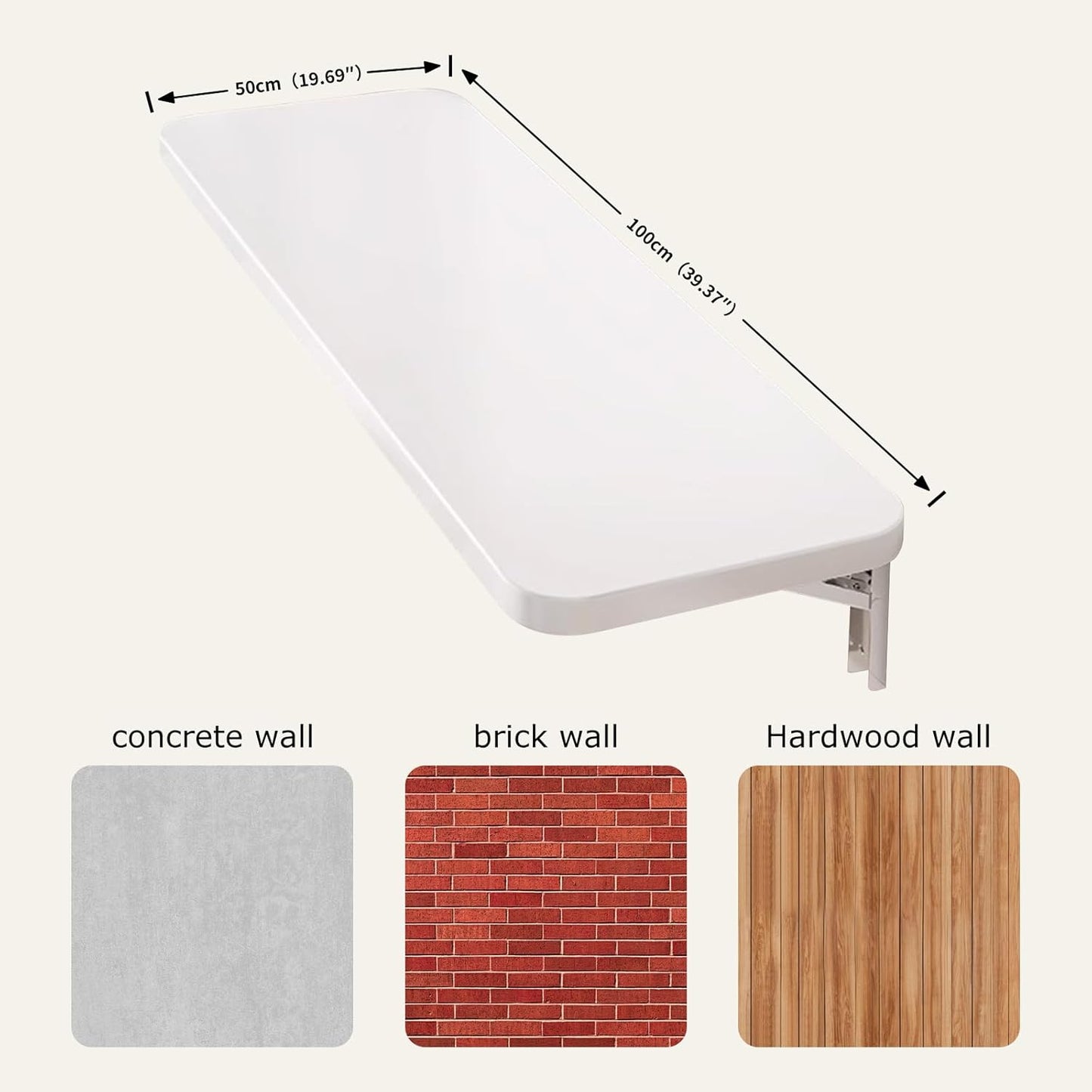Wall Mounted Folding Wood Table, Folding Table with Heavy Duty Metal for Laundry Collapsible Shelf Brackets, Wall Mounted Desk Fold Down for Small Spaces White 100 * 50cm/39.3”*19.7”