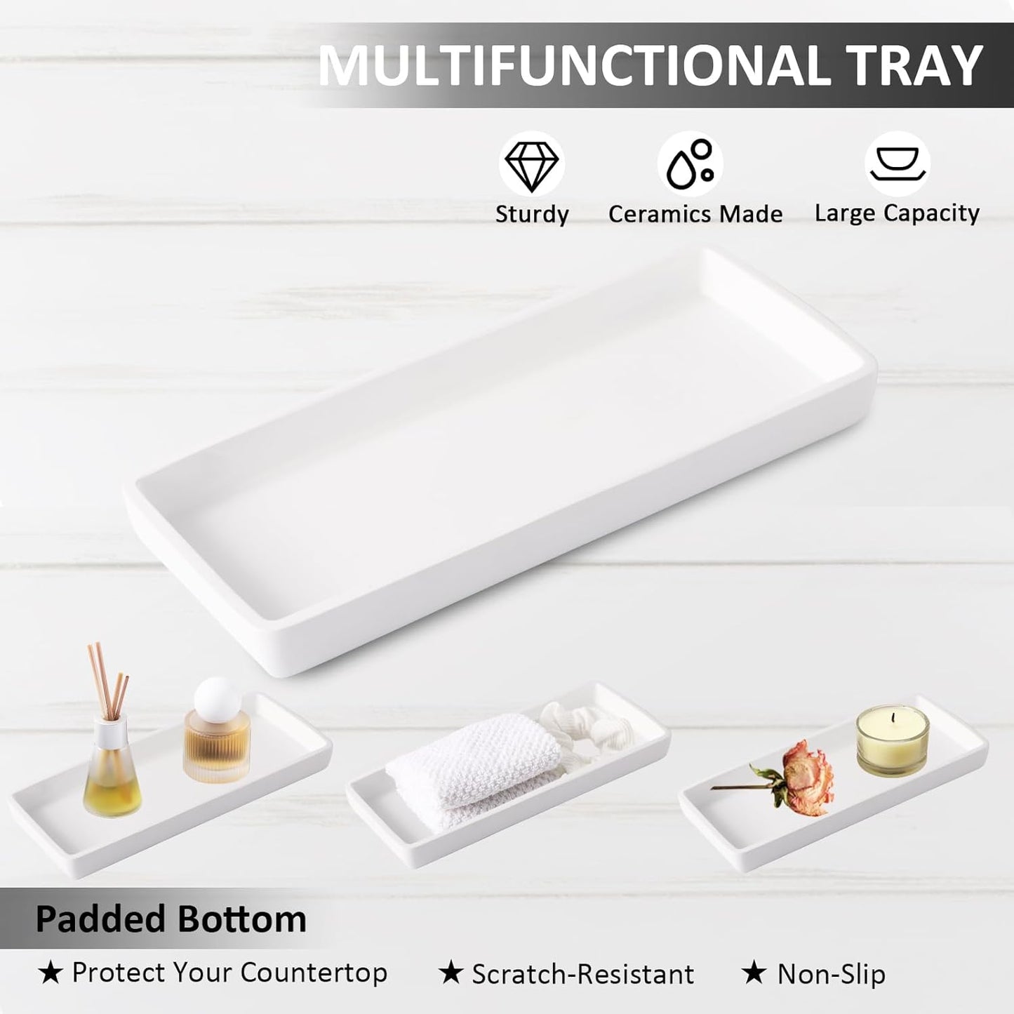 Resin 6 Pcs White Bathroom Set Complete with Toothbrush Holder, Lotion Soap Dispenser, 2 Qtip Holder Dispensers,Vanity Tray,Bathroom Tumbler - Countertop Vanity Organizer - Bathroom Accessories Set