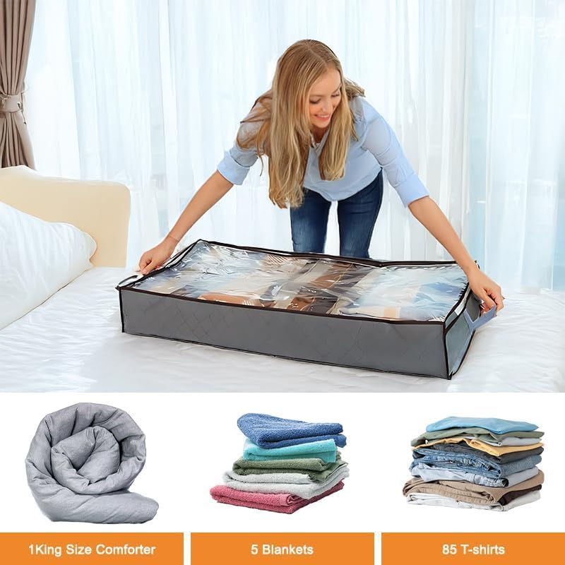 90L Under Bed Storage Containers, Closet Organizers and Storage Bins, Foldable Underbed Storage Bags for Blankets, Towels, Comforter, Sweaters, Linen Sheets, Wrapping Paper(Grey, 6 Pack)