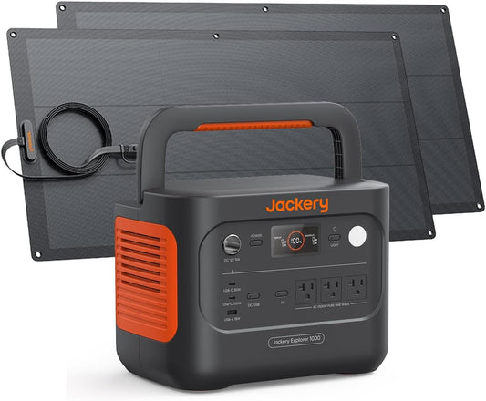 Jackery Solar Generator 1000 v2 with 2x100W Light Solar Panels,1070Wh Portable Power Station,LiFePO4 Battery, 1500W AC Output, Flexible&Lightweight Solar Kit for RV,Balcony,Camping, Emergency Backup